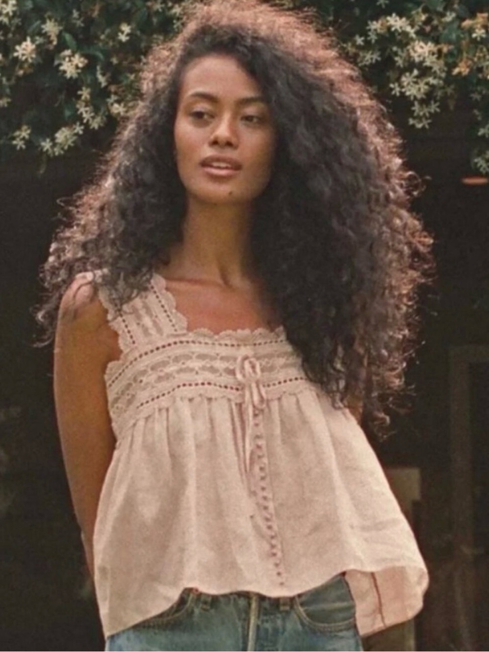 Doen Lace-trim Ramie Tank top
